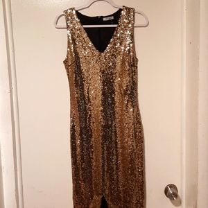 Long Slit Shimmery Gold Dress